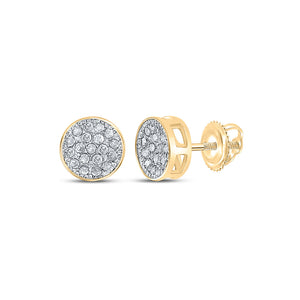 10kt Yellow Gold Mens Round Diamond Cluster Earrings 1/6 Cttw