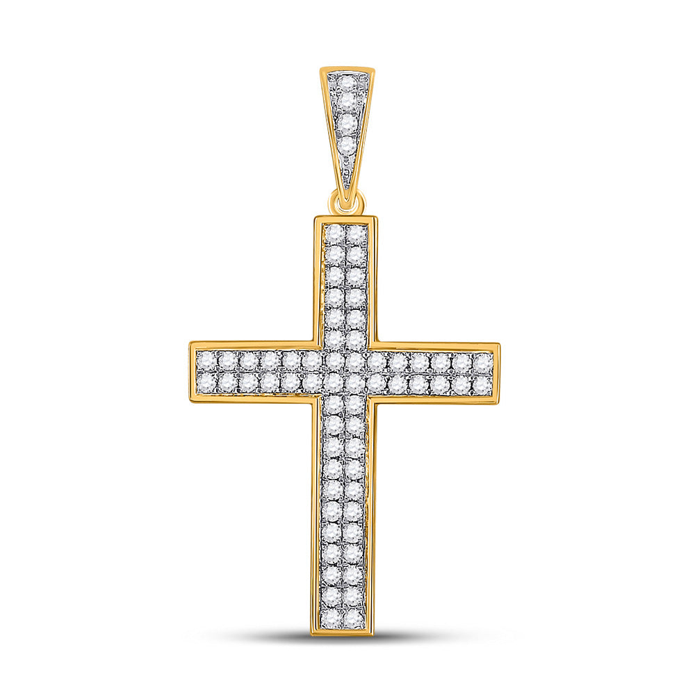 10kt Yellow Gold Mens Round Diamond Roman Cross Charm Pendant 3/4 Cttw