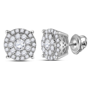 14kt White Gold Womens Round Diamond Cluster Earrings 5/8 Cttw