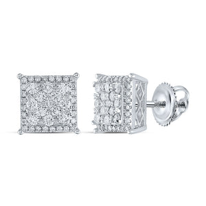 14kt White Gold Womens Round Diamond Square Earrings 1 Cttw