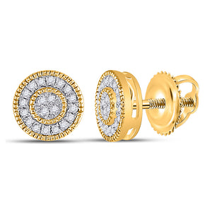 10kt Yellow Gold Mens Round Diamond Circle Earrings 1/8 Cttw