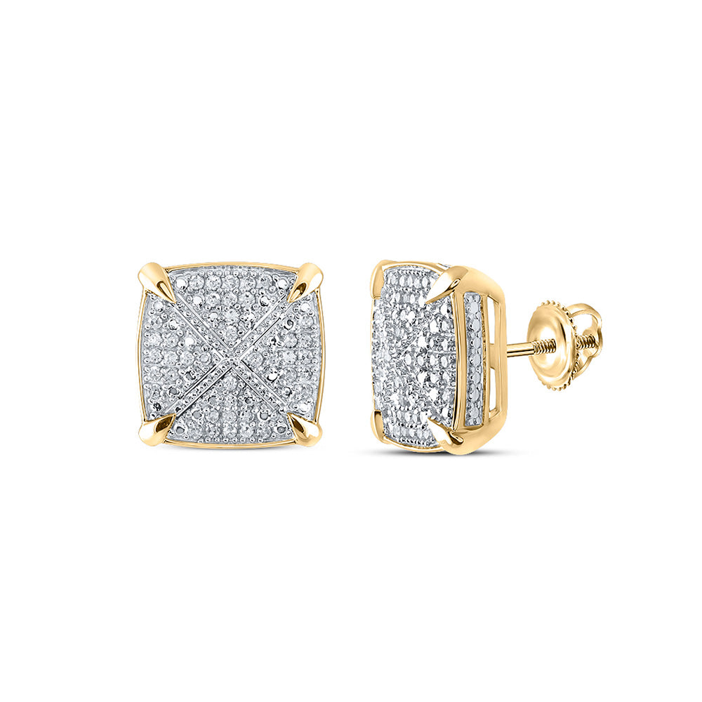 10kt Yellow Gold Mens Round Diamond Square Earrings 1/4 Cttw
