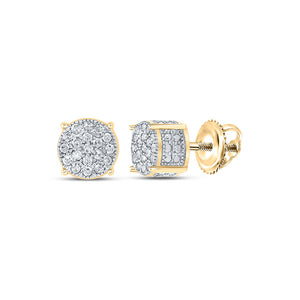 10kt Yellow Gold Mens Round Diamond 3D Cluster Earrings 1/8 Cttw