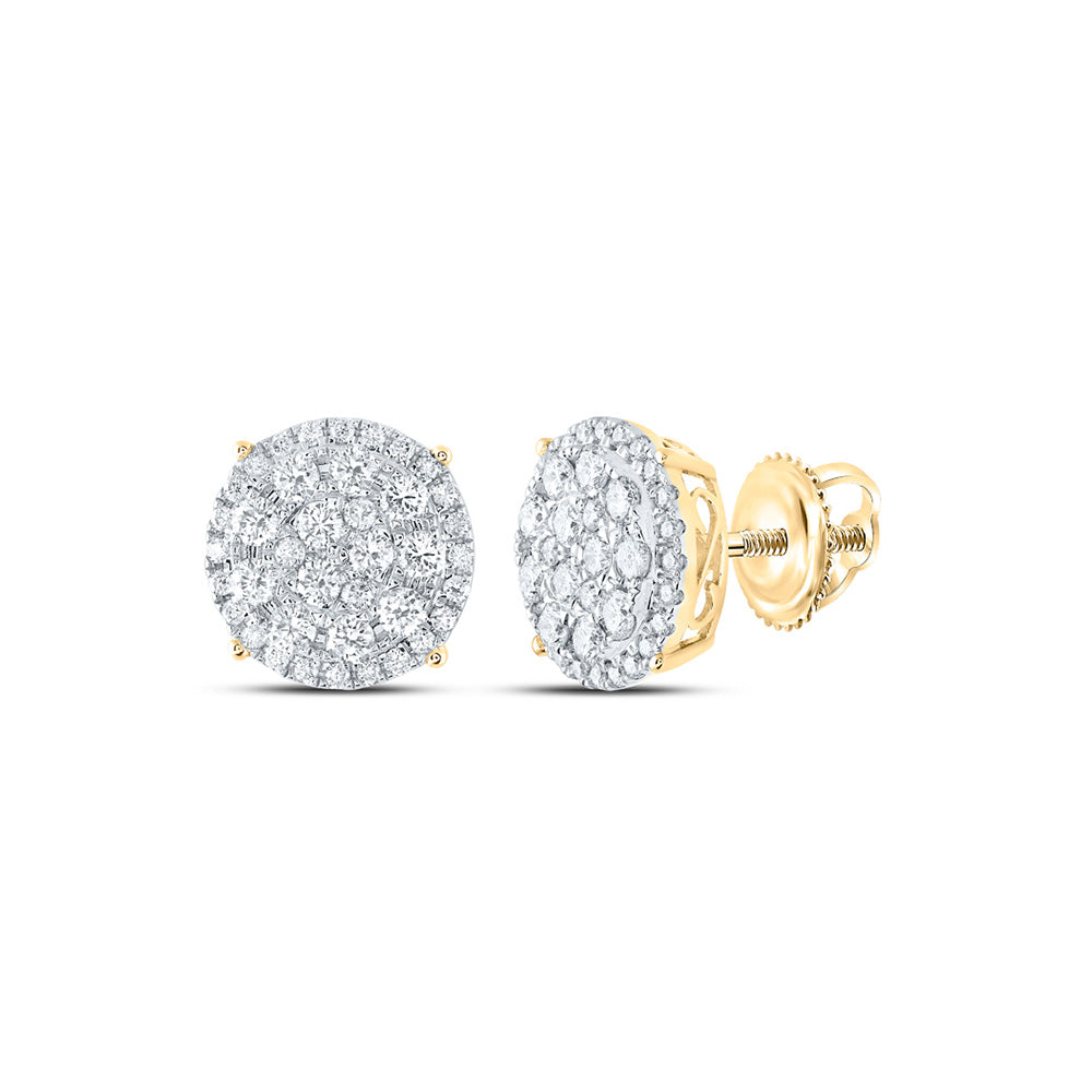 14kt Yellow Gold Womens Round Diamond Circle Cluster Earrings 2 Cttw