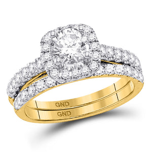 14kt Yellow Gold Round Diamond Bridal Wedding Ring Band Set 1-1/2 Cttw