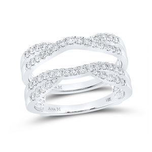 14kt White Gold Womens Round Diamond Wedding Wrap Ring Guard Enhancer 1/2 Cttw