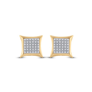 10kt Yellow Gold Mens Round Diamond Kite Square Earrings 1/5 Cttw