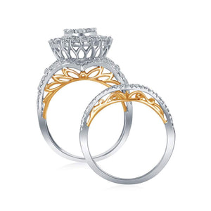 14kt Two-tone Gold Round Diamond Bridal Wedding Ring Band Set 3 Cttw