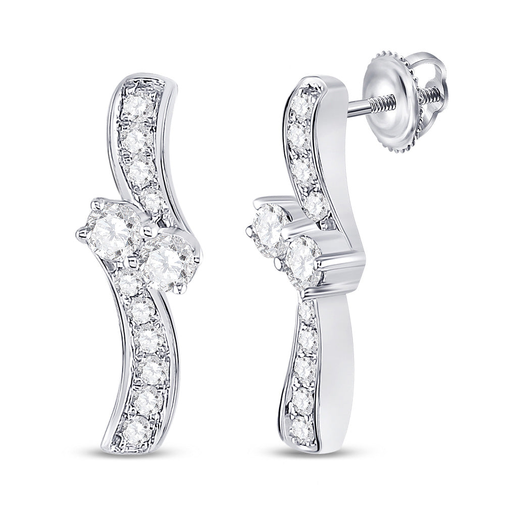 14kt White Gold Womens Round Diamond 2-stone Earrings 1/2 Cttw