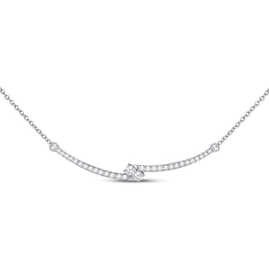 14kt White Gold Womens Round Diamond Curved Bar 2-stone Necklace 1/2 Cttw