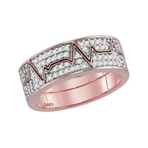 10kt Rose Gold Womens Round Diamond 2-Piece Heartbeat Band Ring 1/3 Cttw