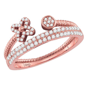 14kt Rose Gold Womens Round Diamond Flower Bisected Stackable Band Ring 1/5 Cttw