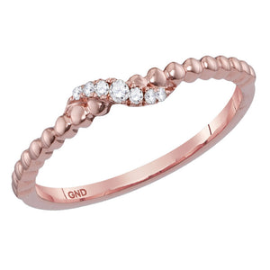 14kt Rose Gold Womens Round Diamond Crossover Stackable Band Ring 1/20 Cttw
