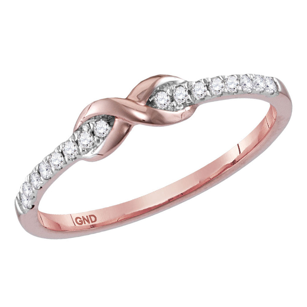 14kt Rose Gold Womens Round Diamond Infinity Stackable Band Ring 1/10 Cttw