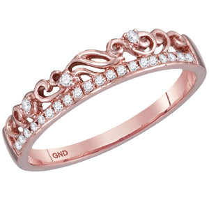 14kt Rose Gold Womens Round Diamond Stackable Band Ring 1/12 Cttw