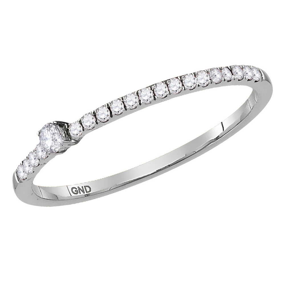 14kt White Gold Womens Round Diamond Stackable Band Ring 1/8 Cttw