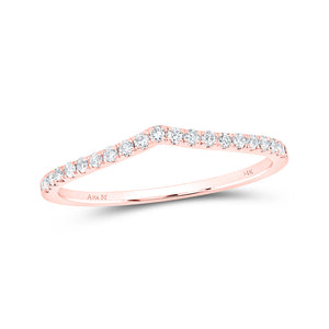 14kt Rose Gold Womens Round Diamond Chevron Stackable Band Ring 1/6 Cttw