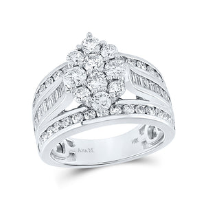 14kt White Gold Round Diamond Cluster Bridal Wedding Engagement Ring 1-1/2 Cttw