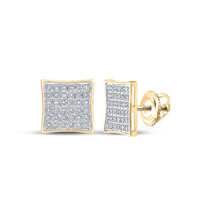 10kt Yellow Gold Mens Round Diamond Square Earrings 1/5 Cttw