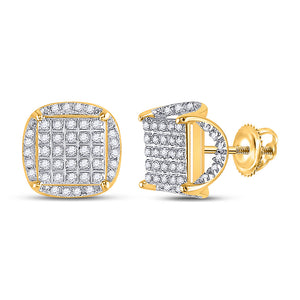 10kt Yellow Gold Mens Round Diamond Square Stud Earrings 1/3 Cttw