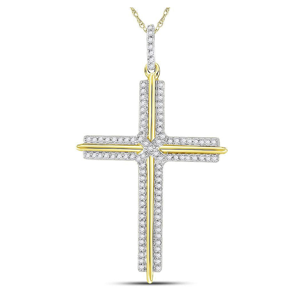 10kt Yellow Gold Mens Round Diamond Cross Charm Pendant 1/4 Cttw
