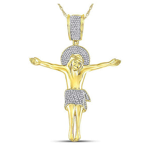 10kt Yellow Gold Mens Round Diamond Jesus Crucified Charm Pendant 1/2 Cttw