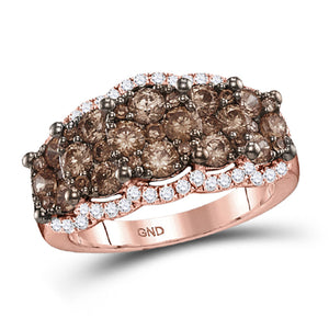 14kt Rose Gold Womens Round Brown Diamond Band Ring 2 Cttw