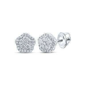 14kt White Gold Womens Round Diamond Star Cluster Earrings 1/4 Cttw