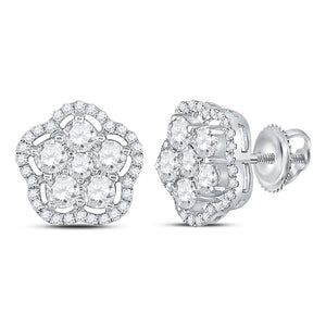 14kt White Gold Womens Round Diamond Star Cluster Earrings 1-1/2 Cttw