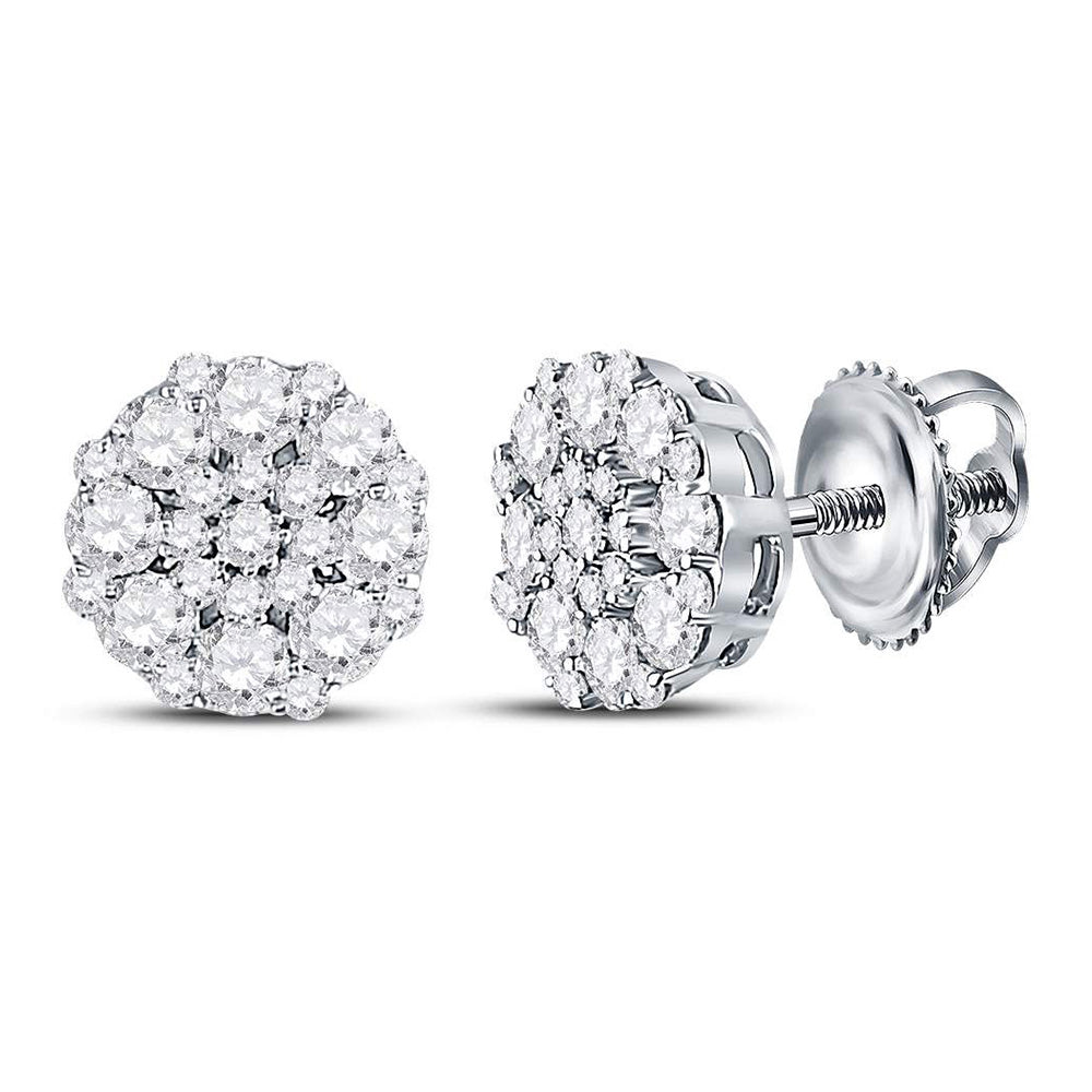 14kt White Gold Womens Round Diamond Octagon Cluster Earrings 5/8 Cttw
