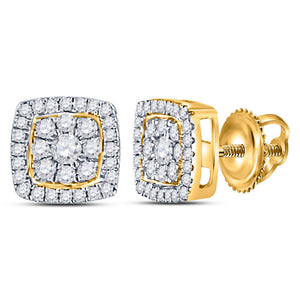 14kt Yellow Gold Womens Round Diamond Square Cluster Earrings 1-1/4 Cttw