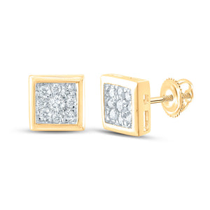 14kt Yellow Gold Mens Round Diamond Square Earrings 1/4 Cttw