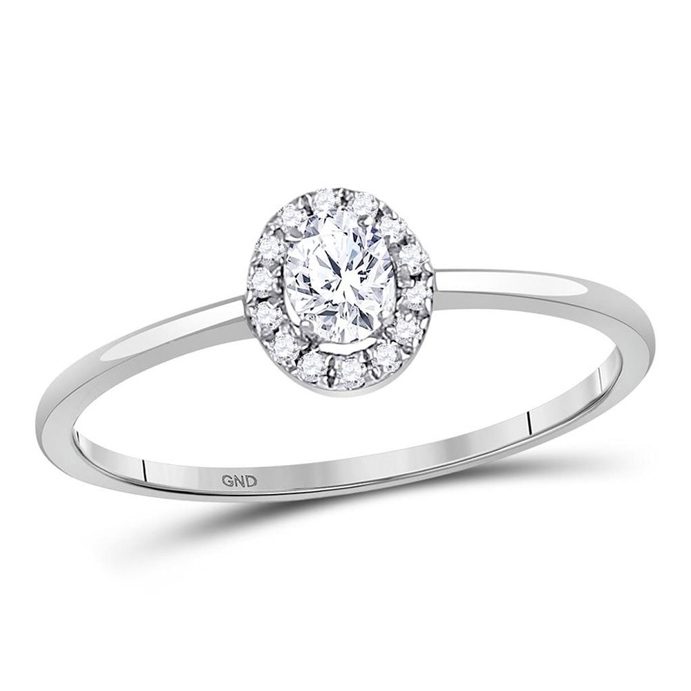 10kt White Gold Oval Diamond Halo Bridal Wedding Engagement Ring 1/3 Cttw