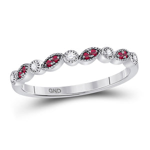10kt White Gold Womens Round Ruby Diamond Stackable Band Ring 1/8 Cttw