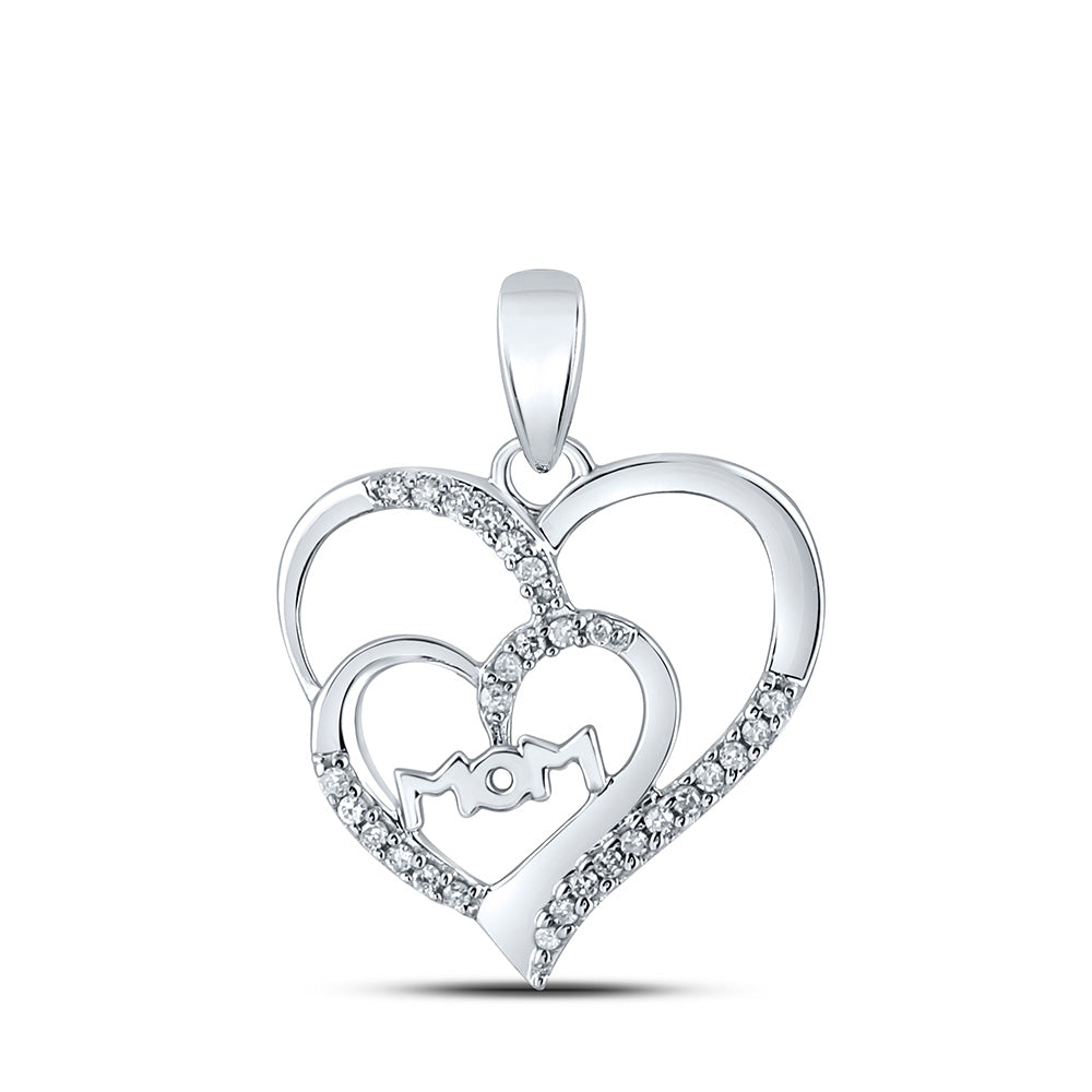 Sterling Silver Womens Round Diamond Mom Heart Pendant 1/8 Cttw