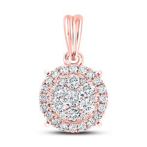 14kt Rose Gold Womens Round Diamond Halo Cluster Pendant 1/2 Cttw