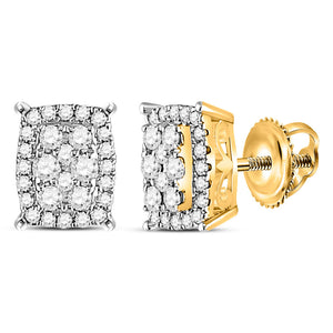 14kt Yellow Gold Womens Round Diamond Rectangle Cluster Earrings 1/4 Cttw