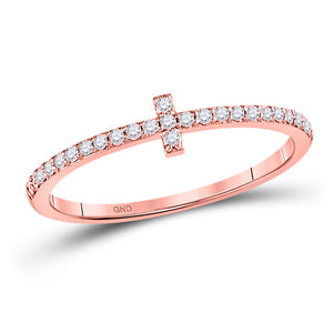 10kt Rose Gold Womens Round Diamond Cross Stackable Band Ring 1/6 Cttw