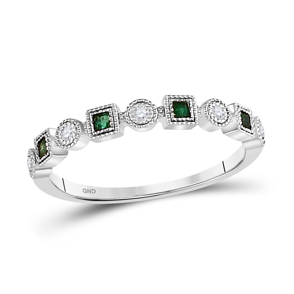 10kt White Gold Womens Princess Emerald Diamond Square Dot Stackable Band Ring 1/8 Cttw