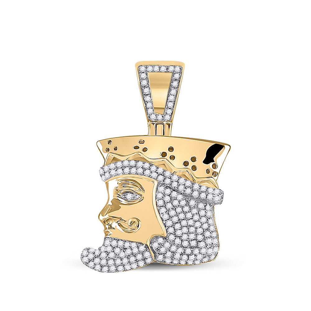 10kt Yellow Gold Mens Round Diamond King Playing Card Charm Pendant 1/2 Cttw