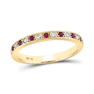 10kt Yellow Gold Womens Round Ruby Diamond Stackable Band Ring 1/3 Cttw