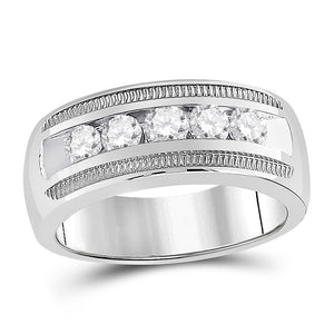 14kt White Gold Mens Round Diamond Wedding 5-Stone Band Ring 1 Cttw