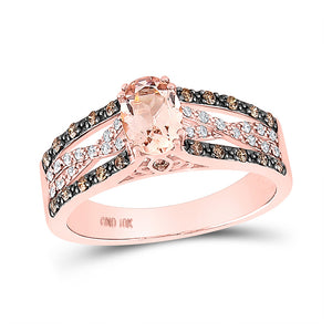 10kt Rose Gold Womens Oval Morganite Diamond Solitaire Ring 3/4 Cttw