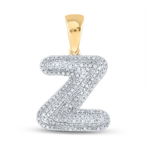 10kt Yellow Gold Mens Round Diamond Initial Z Letter Charm Pendant 5/8 Cttw