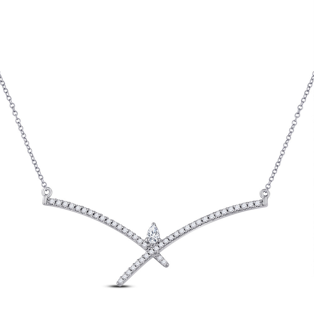 10kt White Gold Womens Pear Diamond Modern Fashion Necklace 1/4 Cttw