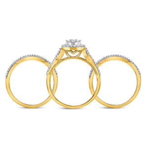 10kt Yellow Gold Round Diamond Cluster Bridal Wedding Ring Band Set 1/2 Cttw