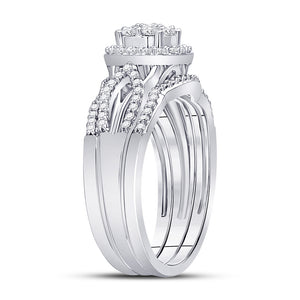 10kt White Gold Round Diamond Cluster Bridal Wedding Ring Band Set 1/2 Cttw