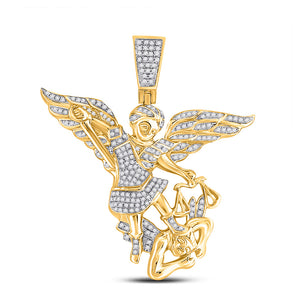 10kt Yellow Gold Mens Round Diamond Archangel Charm Pendant 3/4 Cttw