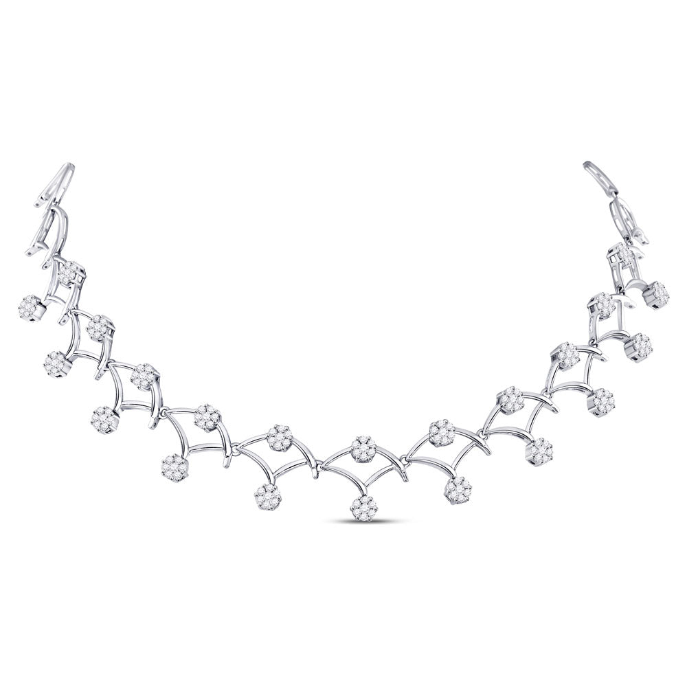 14kt White Gold Womens Round Diamond Cocktail Cluster Necklace 3-1/2 Cttw
