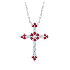 10kt White Gold Womens Round Lab-Created Ruby Cross Pendant 1 Cttw